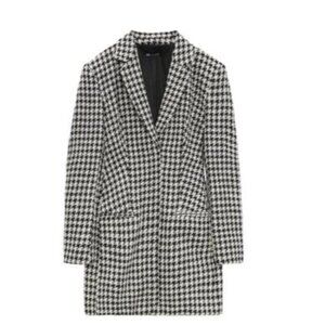 Zara Structured Houndstooth Tweed Blazer Dress Black/White